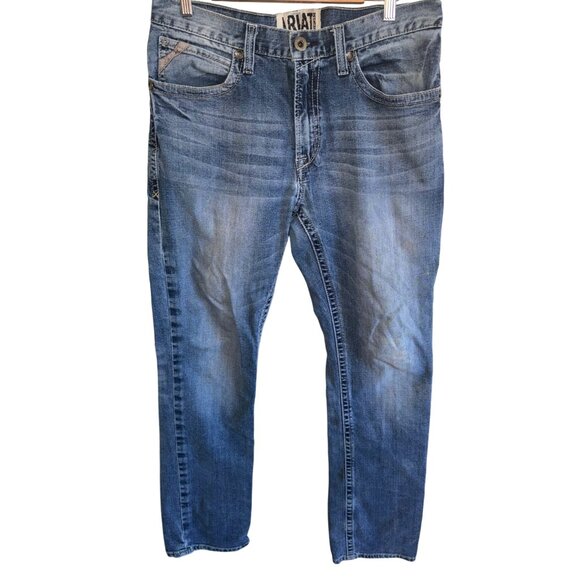 Ariat M4 Low Rise Straight Leg Fit Denim Distressed Jeans 35x36 Western Cowboy - Picture 1 of 11